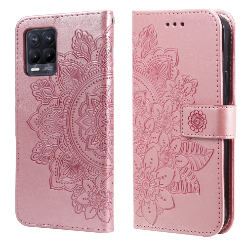 

For OPPO Realme 8 / Realme 8 Pro 7-petal Flowers Embossing Pattern Horizontal Flip PU Leather Case with Holder & Card Slots & Wallet & Photo Frame(Rose Gold)