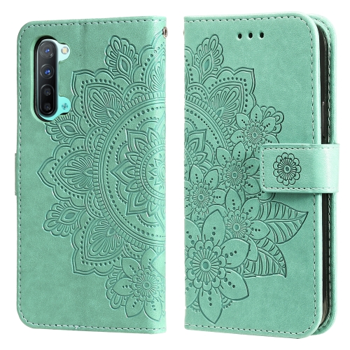 Para OPPO RENO 6 PRO + 5G 7-PETAL FLORES Patrón en relieve Funda de cuero  de la PU de la PU con el soporte y las tragamonedas y la cartera y el marco