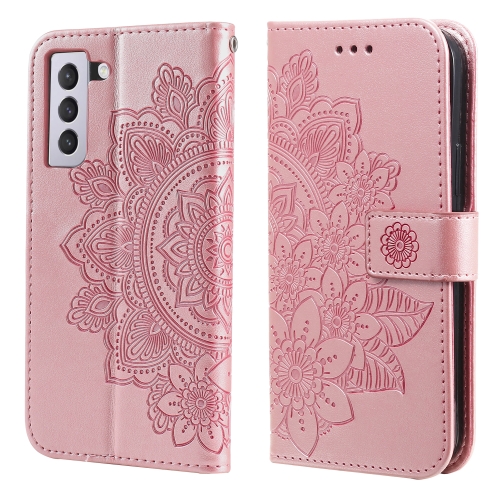 

For Samsung Galaxy S21 FE 7-petal Flowers Embossing Pattern Horizontal Flip PU Leather Case with Holder & Card Slots & Wallet & Photo Frame(Rose Gold)