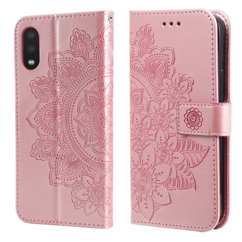 

For Samsung Galaxy A02 7-petal Flowers Embossing Pattern Horizontal Flip PU Leather Case with Holder & Card Slots & Wallet & Photo Frame(Rose Gold)