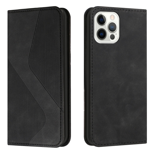 

For iPhone 12 / 12 Pro Skin Feel Magnetic S-type Solid Color Horizontal Flip Leather Case with Holder & Card Slot & Wallet(Black)