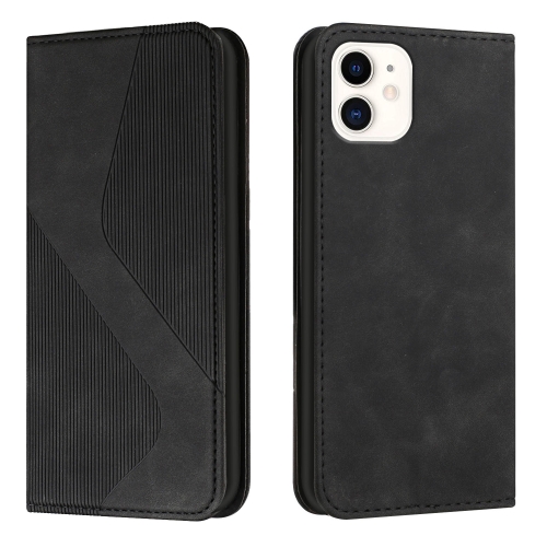 

For iPhone 12 mini Skin Feel Magnetic S-type Solid Color Horizontal Flip Leather Case with Holder & Card Slot & Wallet (Black)