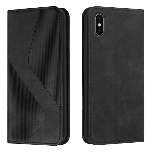 

For iPhone X / XS Skin Feel Magnetic S-type Solid Color Horizontal Flip Leather Case with Holder & Card Slot & Wallet(Black)