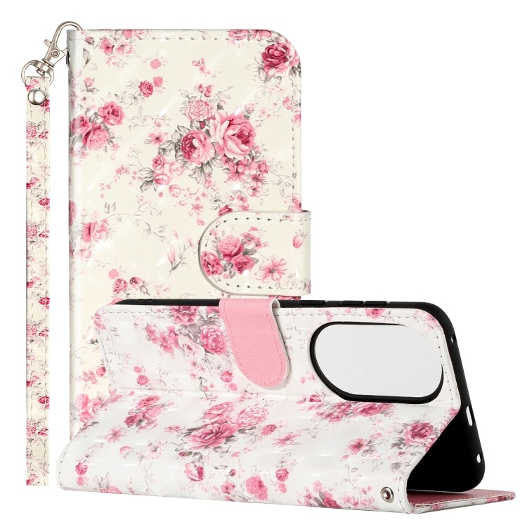 

For Huawei P50 3D Pattern Horizontal Flip PU Leather Case with Holder & Card Slots & Wallet(Rose Flower)
