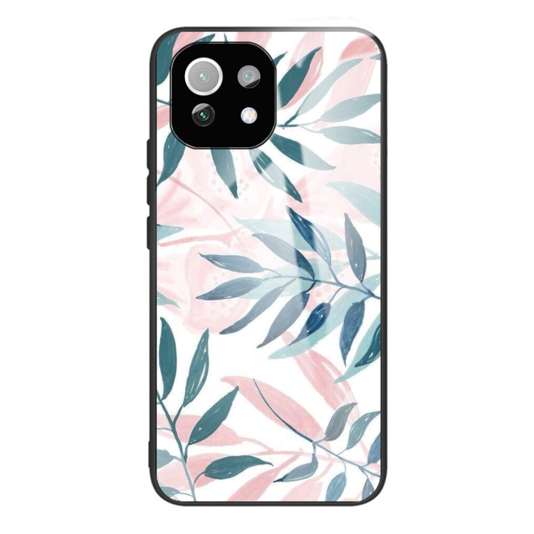 

For Xiaomi Mi 11 Lite Colorful Painted Glass Shockproof Protective Case(Leaves)