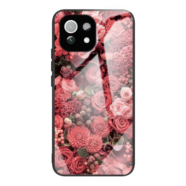 

For Xiaomi Mi 11 Lite Colorful Painted Glass Shockproof Protective Case(Flower)