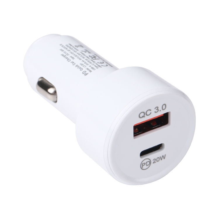 

LZ-201 PD 20W USB-C / Type-C + QC 3.0 USB Mini Fast Car Charger(White)