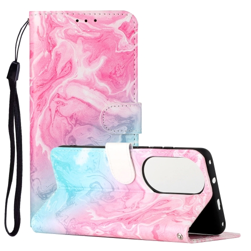 

For Huawei P50 Colored Drawing Marble Pattern Horizontal Flip PU Leather Case with Holder & Card Slots & Wallet(Pink Green Marble)