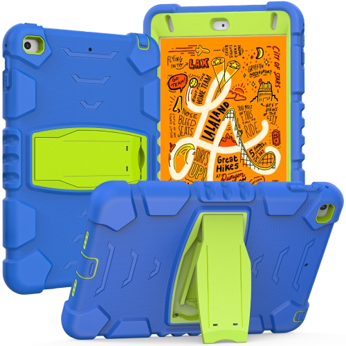 

3-Layer Protection Screen Frame + PC + Silicone Shockproof Combination Case with Holder For iPad mini 5 / 4(Blue+Lime)