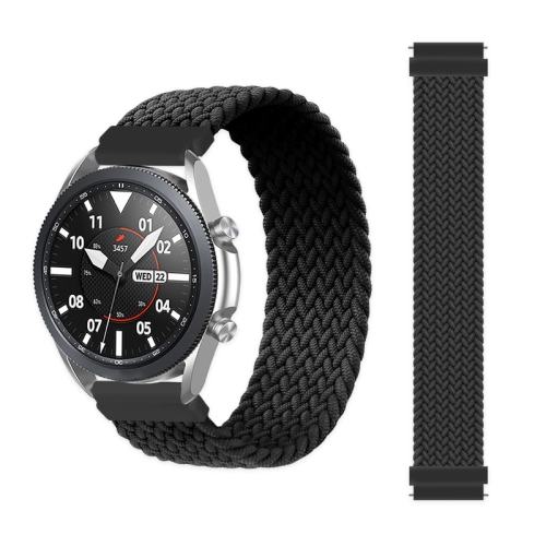 For Samsung Galaxy Watch 3 45mm Adjustable Nylon Braided Elasticity Watch Band Size 145mm Black