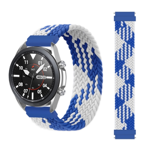 

For Samsung Galaxy Watch 3 45mm Adjustable Nylon Braided Elasticity Watch Band, Size:155mm(Blue White)