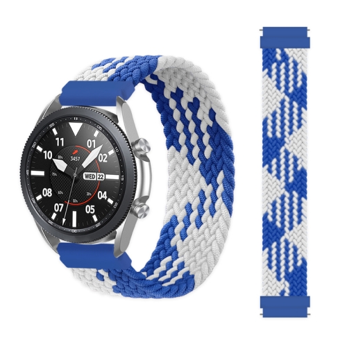 

For Samsung Galaxy Watch Active / Active2 40mm / Active2 44mm Adjustable Nylon Braided Elasticity Watch Band, Size:135mm(Blue White)