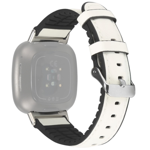 

For Fitbit Versa 3 Leather + Silicone Watch Band(White)