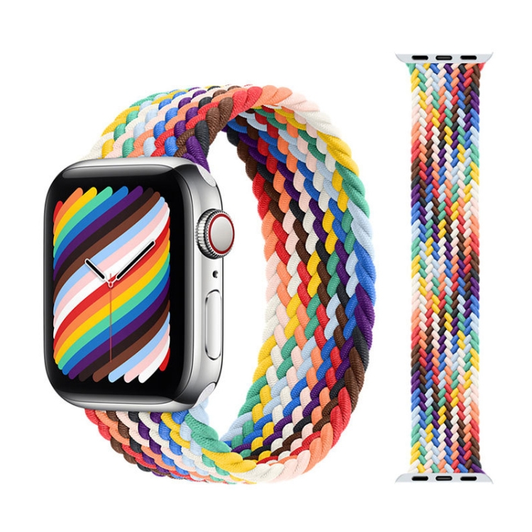 

Metal Head Braided Nylon Watch Band, Size: M 155mm For Apple Watch Series 7 45mm / 6 & SE & 5 & 4 44mm / 3 & 2 & 1 42mm(Rainbow Colors)