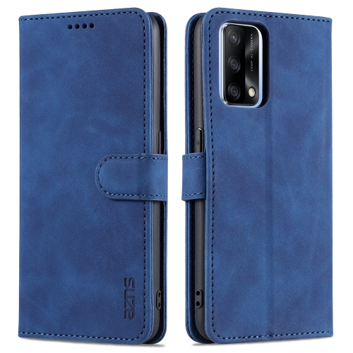 

For OPPO A74 4G / F19 AZNS Skin Feel Calf Texture Horizontal Flip Leather Case with Card Slots & Holder & Wallet((Blue)
