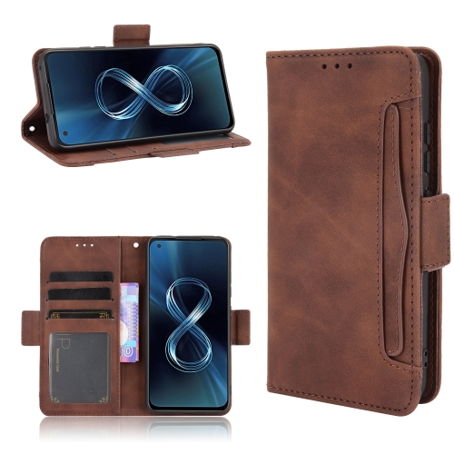 

For Asus Zenfone 8 ZS590KS Skin Feel Calf Pattern Horizontal Flip Leather Case with Holder & Card Slots & Photo Frame(Brown)