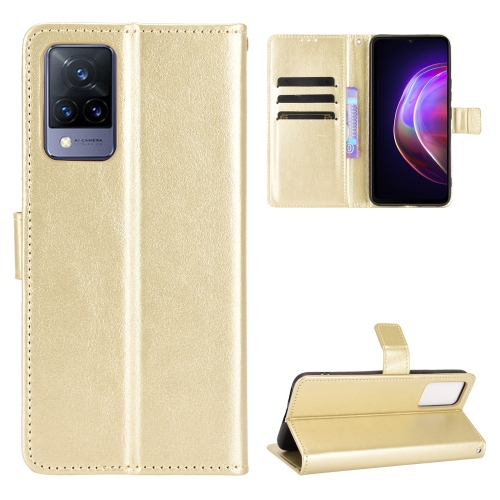 

For vivo V21 4G / 5G Crazy Horse Texture Horizontal Flip Leather Case with Holder & Card Slots & Lanyard(Gold)