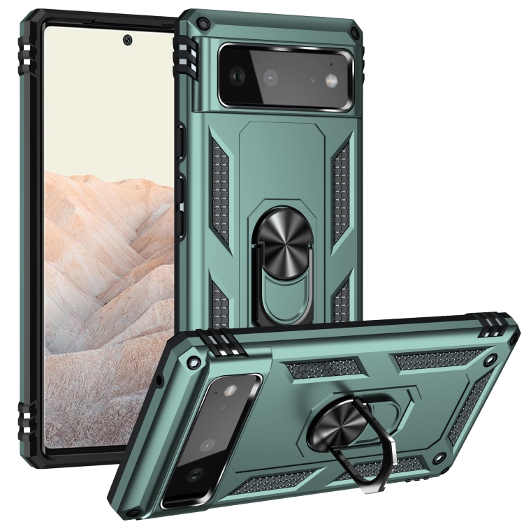 

For Google Pixel 6 Shockproof TPU + PC Protective Case with 360 Degree Rotating Holder(Dark Green)