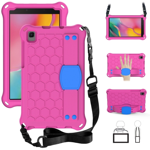 

For Samsung Galaxy Tab A 8.0 & S Pen (2019)P200/P205 Honeycomb Design EVA + PC Four Corner Shockproof Protective Case with Strap(Rose Red+Blue)