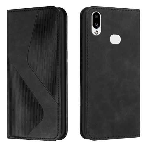 

For Samsung Galaxy A10s Skin Feel Magnetic S-type Solid Color Horizontal Flip Leather Case with Holder & Card Slot & Wallet(Black)