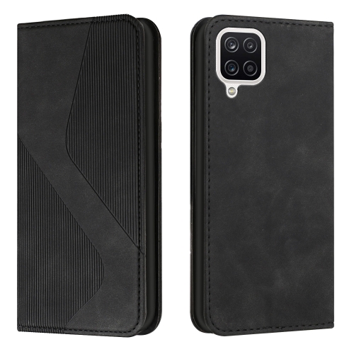 

For Samsung Galaxy A12 / M12 Skin Feel Magnetic S-type Solid Color Horizontal Flip Leather Case with Holder & Card Slot & Wallet(Black)