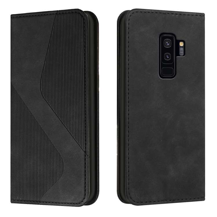

For Samsung Galaxy S9+ Skin Feel Magnetic S-type Solid Color Horizontal Flip Leather Case with Holder & Card Slot & Wallet(Black)