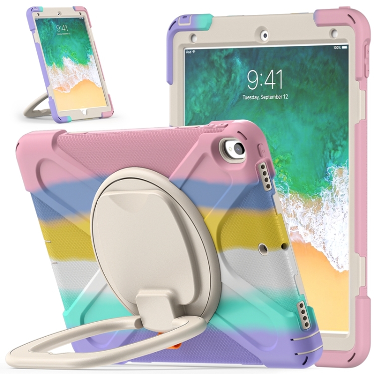 

For iPad Pro 10.5 2017 / Air 10.5 2019 Silicone + PC Protective Case with Holder & Shoulder Strap(Colorful Pink)