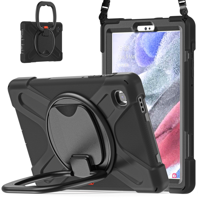 

For Samsung Galaxy Tab A7 Lite T220 / T225 Silicone + PC Protective Case with Holder & Shoulder Strap(Black)