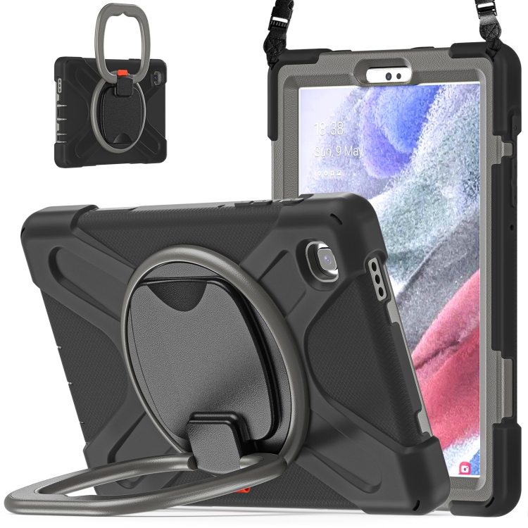 

For Samsung Galaxy Tab A7 Lite T220 / T225 Silicone + PC Protective Case with Holder & Shoulder Strap(Black+Gray)