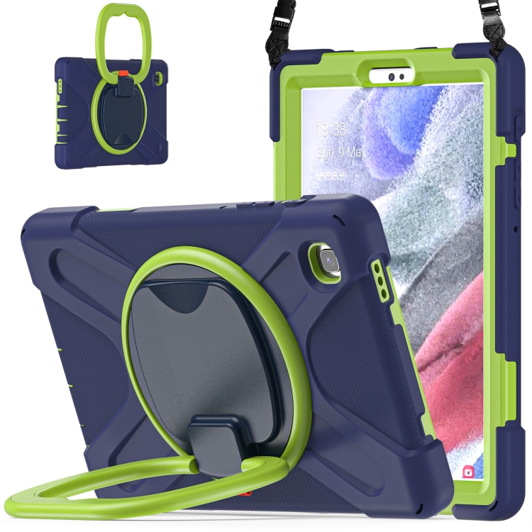 

For Samsung Galaxy Tab A7 Lite T220 / T225 Silicone + PC Protective Case with Holder & Shoulder Strap(Navy Blue + Lime)