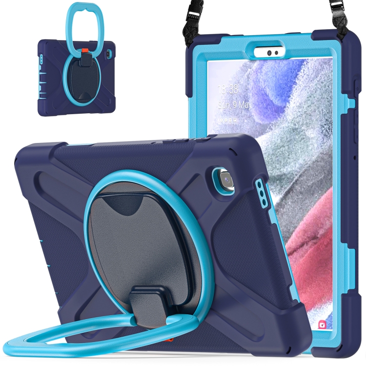 

For Samsung Galaxy Tab A7 Lite T220 / T225 Silicone + PC Protective Case with Holder & Shoulder Strap(Navy Blue + Blue)