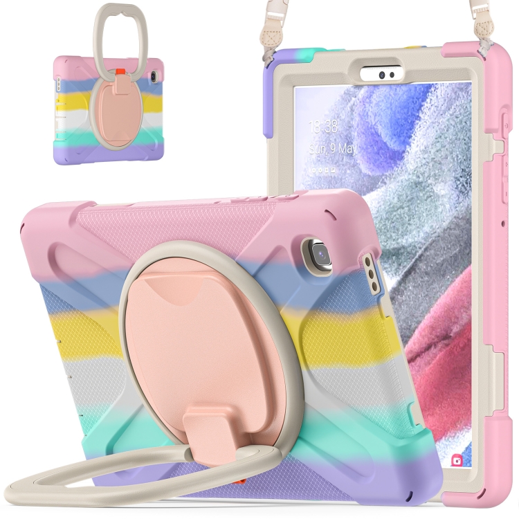 

For Samsung Galaxy Tab A7 Lite T220 / T225 Silicone + PC Protective Case with Holder & Shoulder Strap(Colorful Pink)