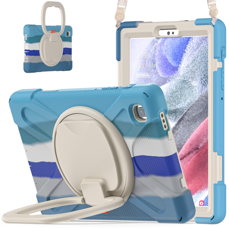 

For Samsung Galaxy Tab A7 Lite T220 / T225 Silicone + PC Protective Case with Holder & Shoulder Strap(Colorful Blue)
