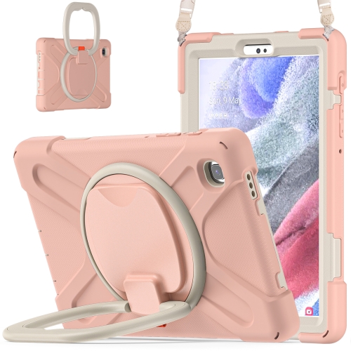 

For Samsung Galaxy Tab A7 Lite T220 / T225 Silicone + PC Protective Case with Holder & Shoulder Strap(Rose Gold)