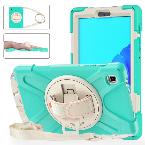 

For Samsung Galaxy Tab A7 Lite T220 / T225 Silicone + PC Protective Case with Holder & Shoulder Strap(Mint Green)