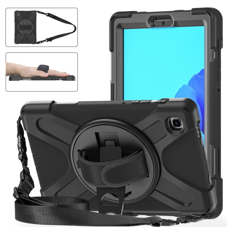 

For Samsung Galaxy Tab A7 Lite T220 / T225 Silicone + PC Protective Case with Holder & Shoulder Strap(Black)