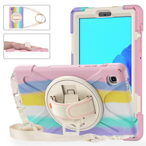 

For Samsung Galaxy Tab A7 Lite T220 / T225 Silicone + PC Protective Case with Holder & Shoulder Strap(Colorful Pink)