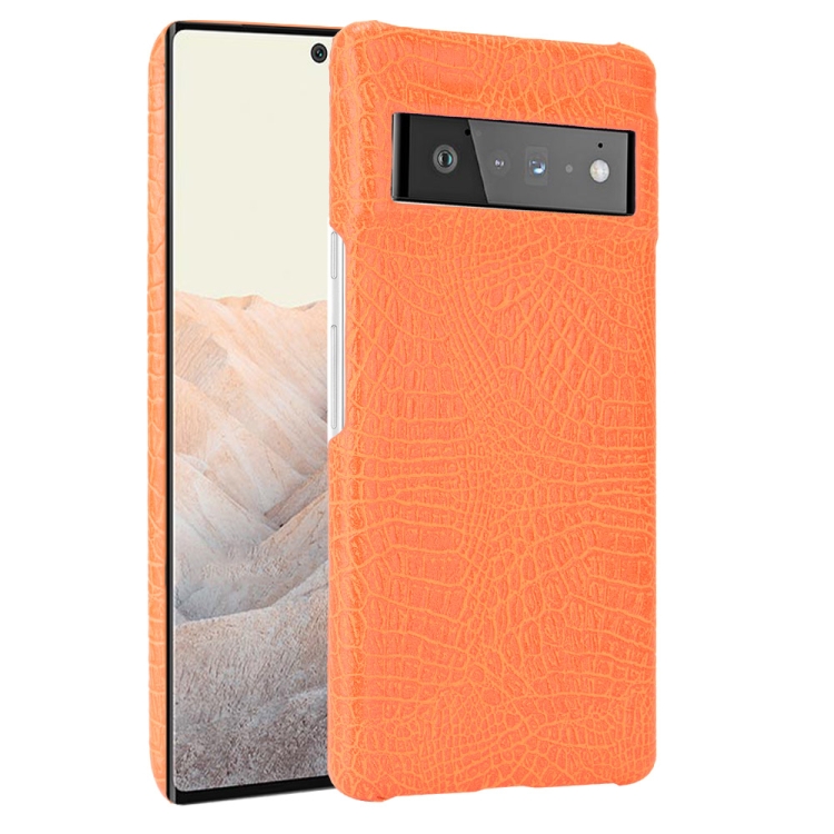 

For Google Pixel 6 Pro Shockproof Crocodile Texture PC + PU Case(Orange)