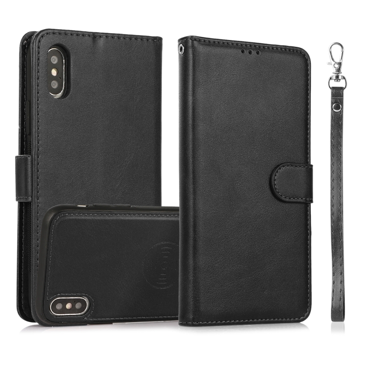 

Calf Texture 2 in 1 Detachable Magnetic Back Cover Horizontal Flip Leather Case with Holder & Card Slots & Wallet & Photo Frame For iPhone XS Max(Black)