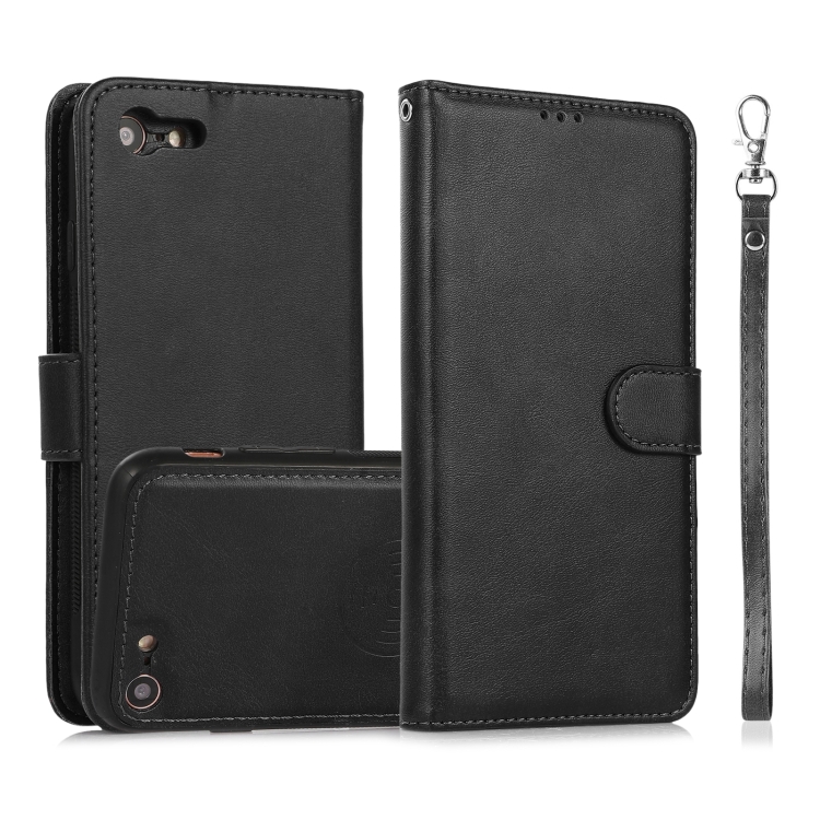 

Calf Texture 2 in 1 Detachable Magnetic Back Cover Horizontal Flip Leather Case with Holder & Card Slots & Wallet & Photo Frame For iPhone SE 2022 / SE 2020 / 8 / 7(Black)