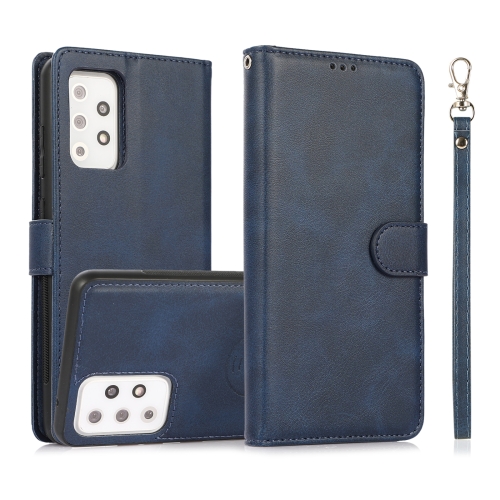 

For Samsung Galaxy A72 5G / 4G Calf Texture 2 in 1 Detachable Magnetic Back Cover Horizontal Flip Leather Case with Holder & Card Slots & Wallet & Photo Frame(Blue)