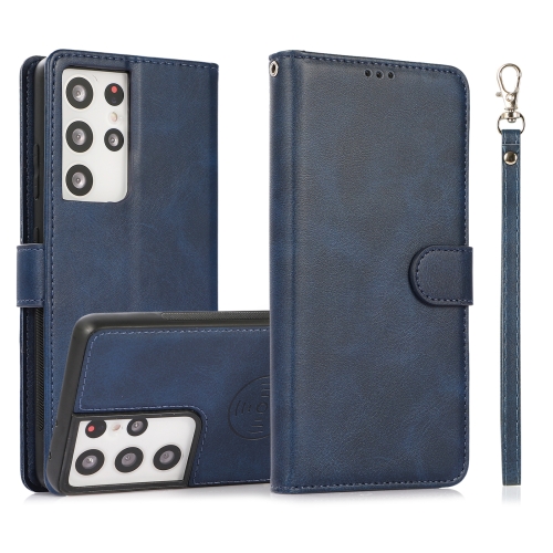 

For Samsung Galaxy S21 Ultra 5G Calf Texture 2 in 1 Detachable Magnetic Back Cover Horizontal Flip Leather Case with Holder & Card Slots & Wallet & Photo Frame(Blue)