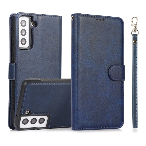 

For Samsung Galaxy S21 5G Calf Texture 2 in 1 Detachable Magnetic Back Cover Horizontal Flip Leather Case with Holder & Card Slots & Wallet & Photo Frame(Blue)