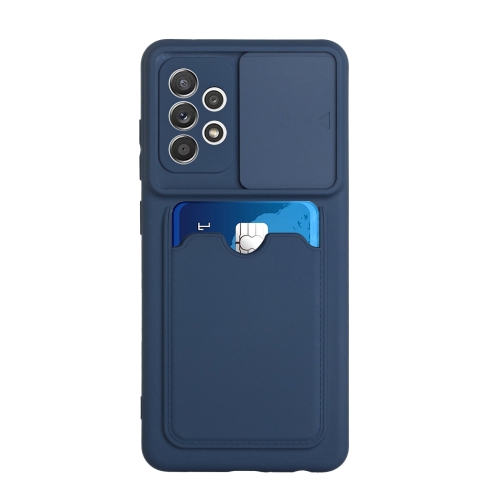 

For Samsung Galaxy A52 5G / 4G Sliding Camera Cover Design TPU Protective Case with Card Slot(Dark Blue)