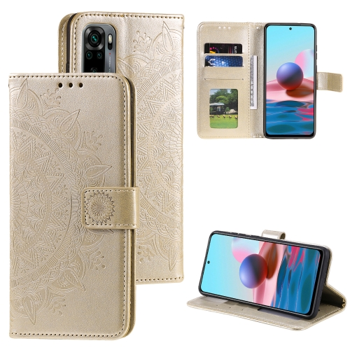 

For Xiaomi Redmi Note 10 4G Totem Flower Embossed Horizontal Flip TPU + PU Leather Case with Holder & Card Slots & Wallet(Gold)