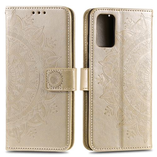 

For Samsung Galaxy S21 FE Totem Flower Embossed Horizontal Flip TPU + PU Leather Case with Holder & Card Slots & Wallet(Gold)