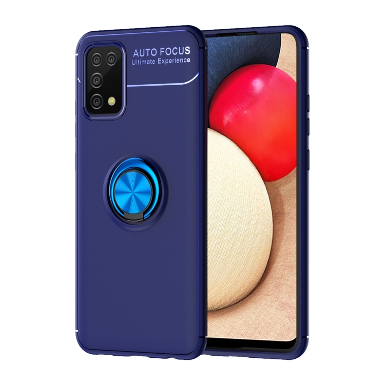 

For Samsung Galaxy A02s US Version Metal Ring Holder 360 Degree Rotating TPU Case(Blue+Blue)
