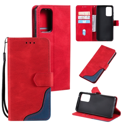 

For Xiaomi Redmi Note 10 Pro Max Three-color Stitching Calf Texture Horizontal Flip Leather Case with Holder & Card Slots & Wallet(Red)