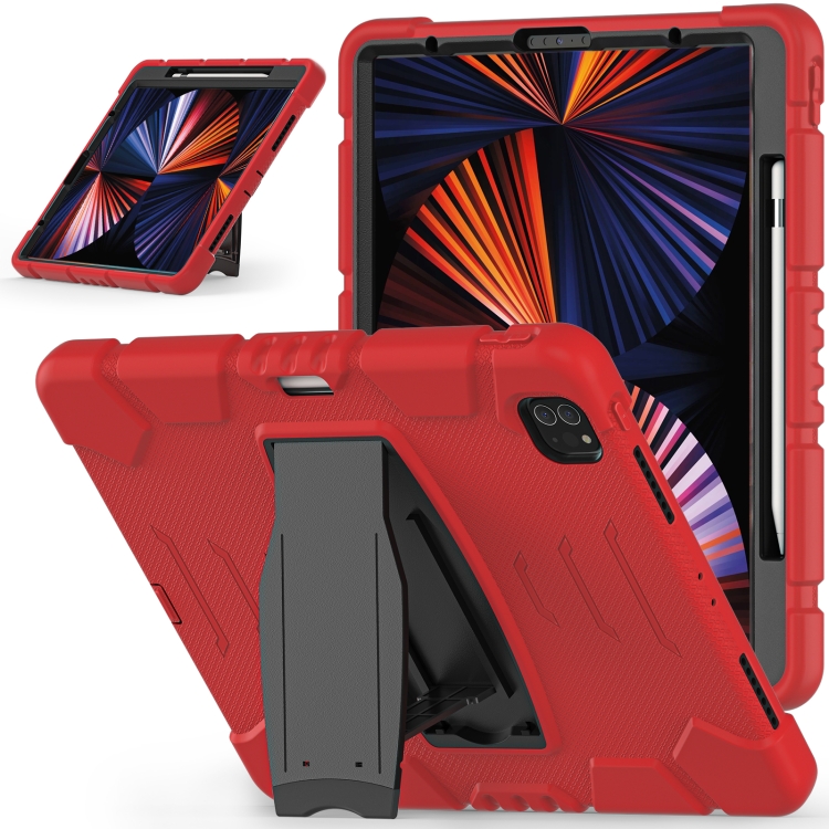 

3-Layer Protection Screen Frame + PC + Silicone Shockproof Combination Tablet Case with Holder For iPad Pro 12.9 2021(Red+Black)