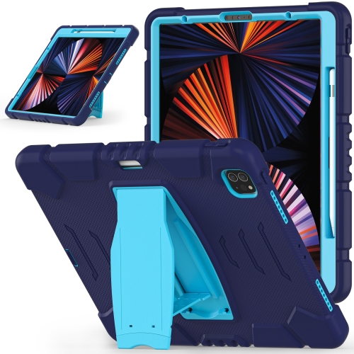 

3-Layer Protection Screen Frame + PC + Silicone Shockproof Combination Tablet Case with Holder For iPad Pro 12.9 2021(NavyBlue+Blue)